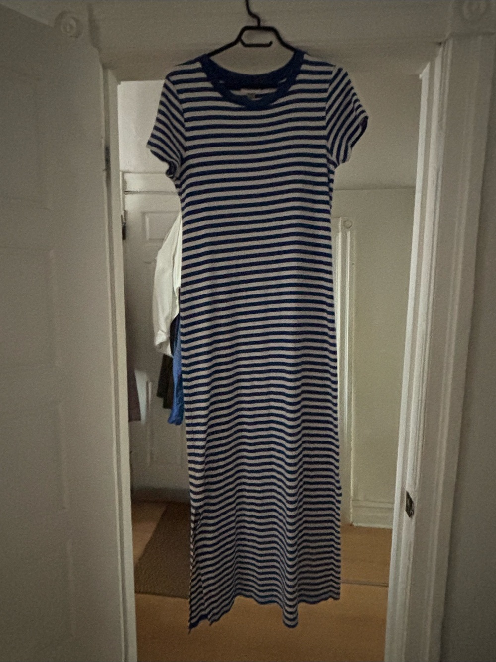 Calvin Klein 100% Cotton, Blue & White Striped Maxi Tee Dress
